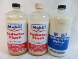 Lot of (3) Antique Mobil One Pint Glass Bottles Inc. Radiator Flush, Cooling System Cleaner