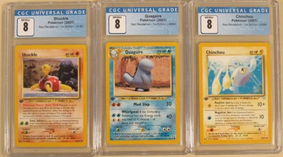 (3) Pokemon Neo Revelation 1st Edition Cards All CGC 8 NM/MT
