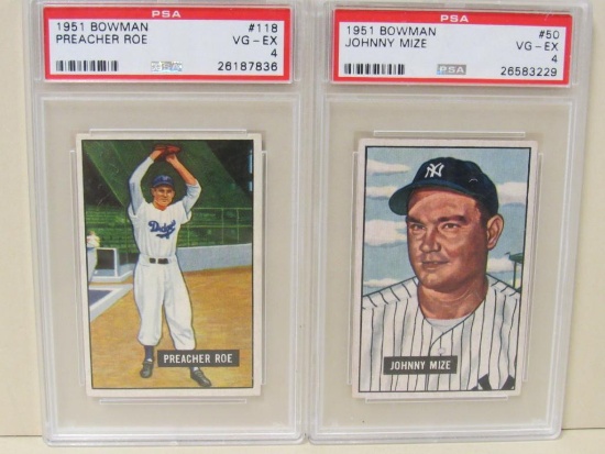 1951 Bowman #118 Preacher Roe & #50 Johnny Mize Both PSA 4