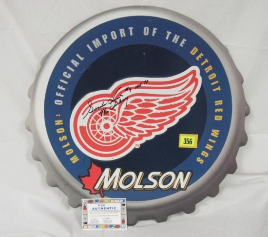 Gordie Howe Signed Embossed Metal Detroit Red Wings Molson Beer Sign w/ COA