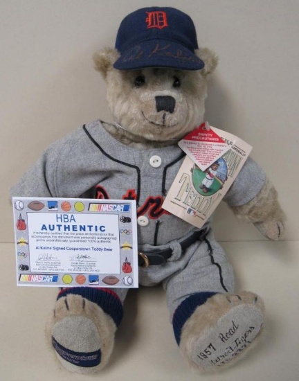 Limited Edition Vintage Cooperstown Detroit Tigers Teddy Bear Signed by Al Kaline w/ COA