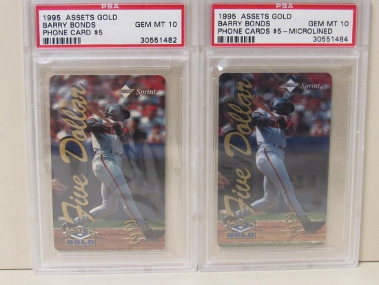 Lot (2) 1995 Assets Gold Barry Bonds Phone Cards w/ Parallel Both PSA 10 Gem Mint