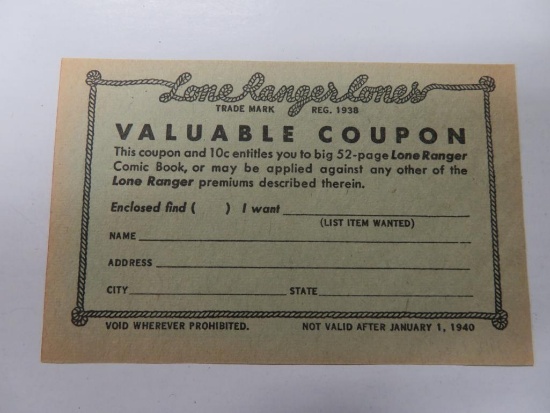 1939 Lone Ranger Cones Card
