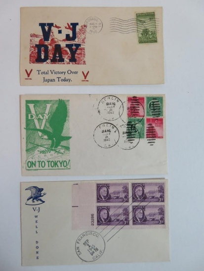 (3) WWII V-J Day Comm. Postal Covers