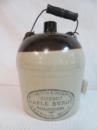 Antique Stoneware Advertising Jug Quebec Maple Syrup Detroit