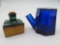 Lot of (2) Antique Ink Well Bottles, Inc. Cobalt Blue Tea Kettle Ink Well