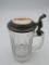 Antique Glass Beer Stein with Porcelain and Pewter Lid 