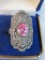 Beautiful Vintage Sterling Silver Ladies Cocktail Ring with Pink Ice and Marcasite