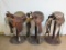 Outstanding Set (3) Custom Made Horse Saddle Swivel Stools