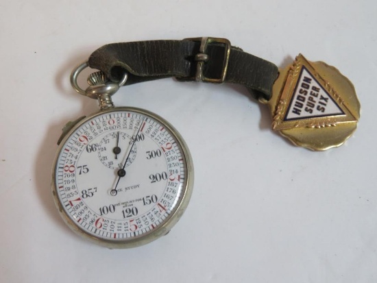 Rare 1930's Hudson Motor Car Co. Time Study Stop Watch with Hudson Super Six Watch Fob