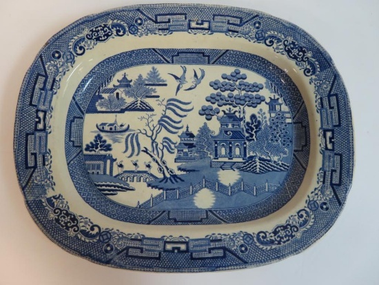 Antique 1830's Staffordshire Blue Willow 18" English Platter