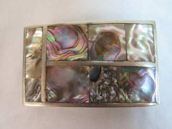 Beautiful Vintage Sterling Silver Abalone Shell Inlaid Belt Buckle (Alpaca)