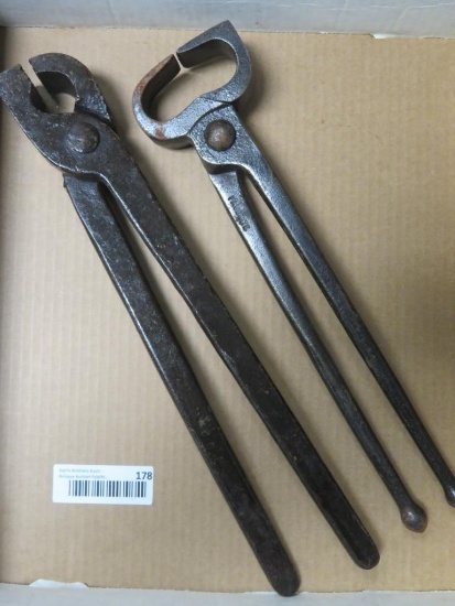 2 Pair of Antique Cast Iron Blacksmith Tongs/ Cutters