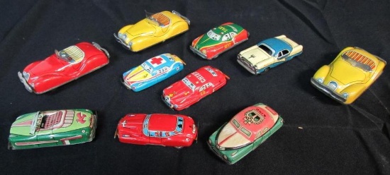 Lot (10) Vintage Tin Litho & Tin Friction (Japan) Toy Cars