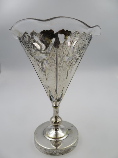 Antique Ca. 1930's Pairpoint (B1513) Glass and Silver Plate Vase