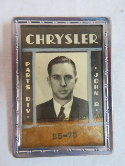 Rare Antique Chrysler Parts Division Named Photo Worker Badge
