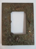 Antique Art Nouveau Bronze Easel Back Picture Frame with Flowers & Insects