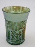 Antique 1920's Imperial Tiger Lily Aqua Carnival Glass Tumbler