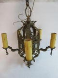 Antique 1930's Brass Chandelier with Wedgewood Style Plaque Faces