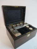 Antique Victorian Ladies Wood Vanity Dressing Box with Bottles