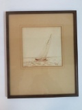 Elgin De Castoniez Sailboat Wood Block Print, Framed