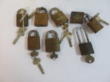 Lot of (8) Vintage BEST Brass Padlocks with Keys