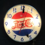 Vintage Pepsi Cola Double Dot Telechron Light Up Advertising Clock
