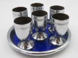 Beautiful Chsae Modernist Chrome & Coblat Blue 7 Pc. Cordial Set