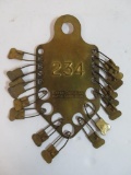 Antique Keyes Davis Co. Brass Laundry Pin Set with Holder