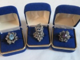 Lot of (3) Vintage Sterling Silver Ladies Cocktail Rings with Marcasite