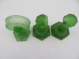 Antique 1930's Frosted Green Bathroom Glass Fixtures
