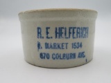 Antique R.E. Helferich Advertising Stoneware Advertising Butter Crock