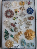Case Lot of Vintage Costume Jewelry Brooches / Pins, Some Signed Pieces
