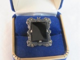 Antique Sterling Silver and Onyx Ladies Cocktail Ring