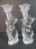 Pair of Beautiful Lenox Fine Crystal Cat Candleholders