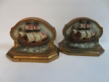 Pair of Antique Spanish Galleon Ship Bookends
