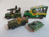 Lot (4) Vintage Tin Friction (Japan) Military Tin Litho Vehicles