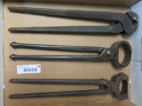 3 Pair of Antique Cast Iron Blacksmith Tongs/Cutters