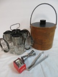 Mid-Century Modern Royal Lustre Silver Fade Cocktail Bar Glass Set w/ Ice bucket and Extras