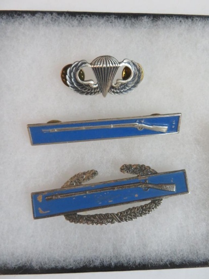 Lot of (3) Sterling Silver Military Badges Inc. Jump Wings, Infantry Badges