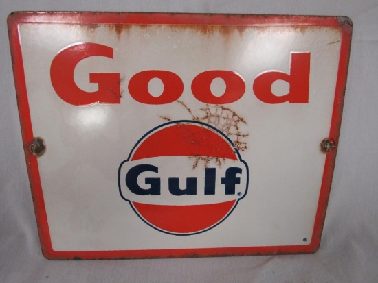 Vintage Good Gulf Porcelain Original Pump Plate Sign