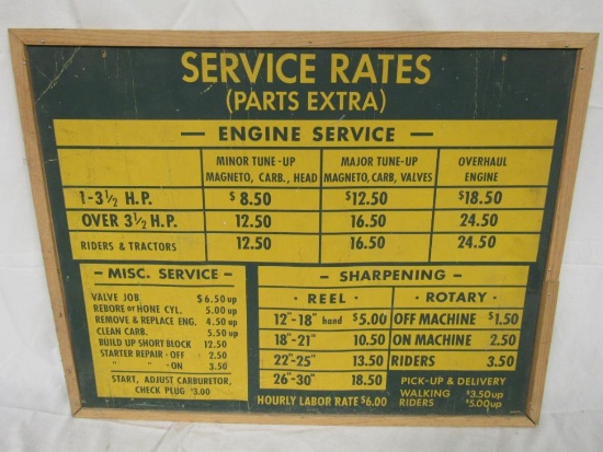 Antique Service Station "Service Rates" Masonite Sign