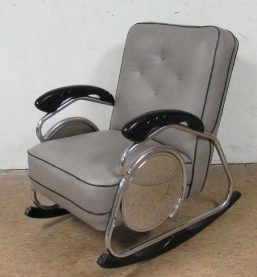 Beautiful Mid-Century Chrome Baseball Themed Rocking Chair