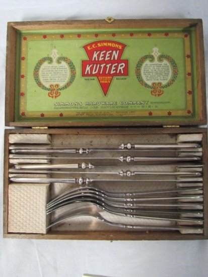 Antique Keen Kutter 12" Flatware Set in Original Wooden Box