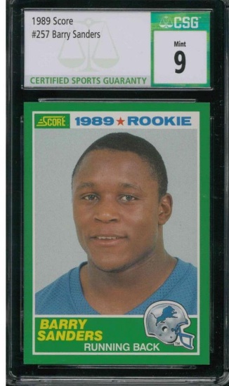 1989 Score Football #257 Barry Sanders RC Rookie Card CSG 9 Mint