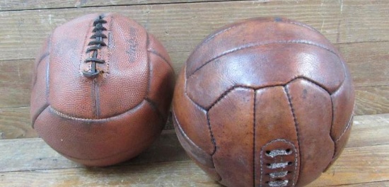 (2) Early Antique Leather Medicine Balls with Laces