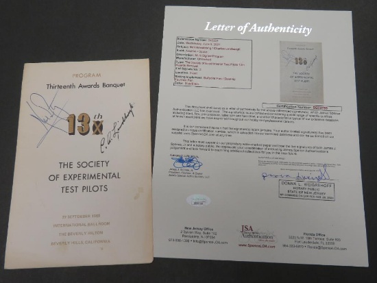 Rare Charles Lindbergh & Neil Armstrong Signed 1969 Aviation Banquet Program