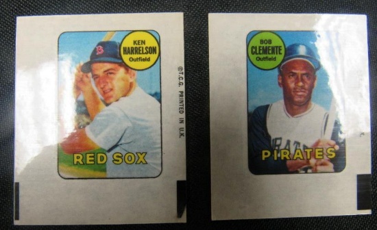 Lot (2) 1969 Topps Baseball Decals w/ Clemente