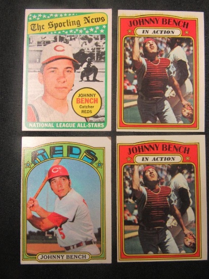 Johnny Bench Lot of (4) Baseball Cards
