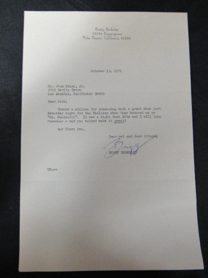 Busby Berkeley Signed Letter